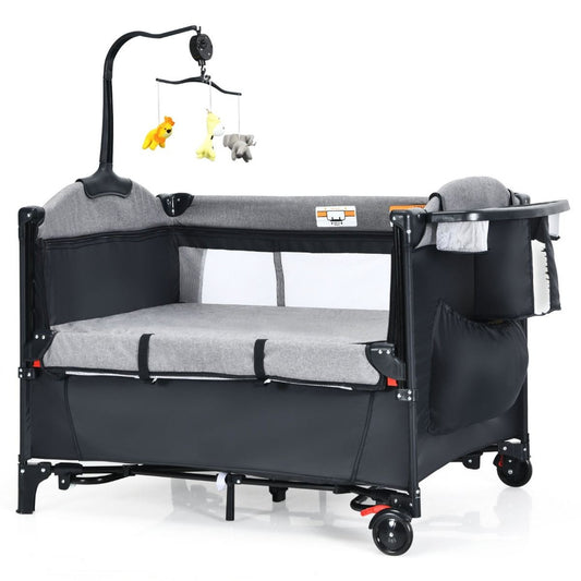 Lit Bébé Coast - Design 5 en 1 - à 4 hauteurs - Mobile - 76 x 109 x 83 cm - Noir