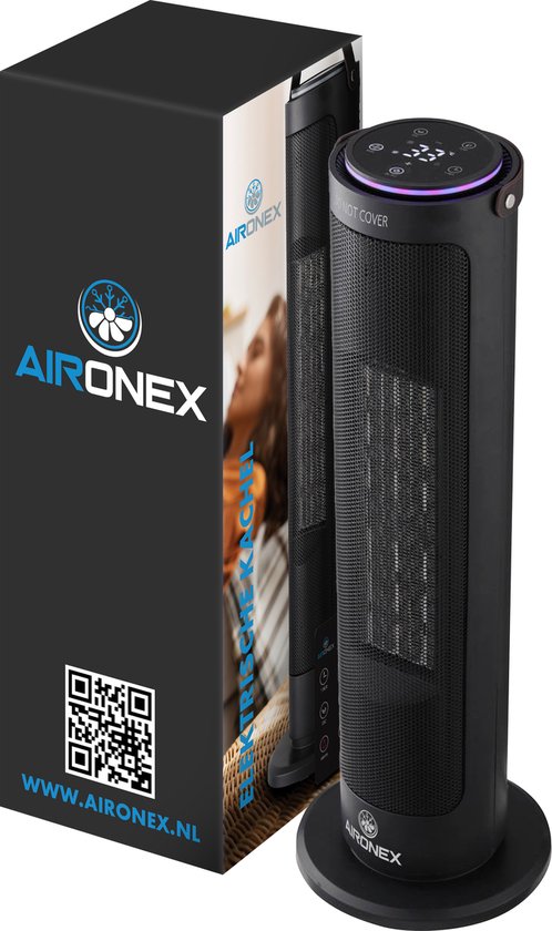 Radiateur Électrique 2000 Watts de Aironex - Ventilateur Chauffant Céramique Noir - Chauffage Électrique - Chauffage Électrique - Radiateur - Ventilateur Chauffant avec Télécommande et Fonction Timer