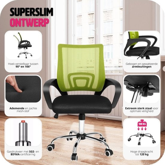 tectake - chaise de bureau bureau - design - noir/vert