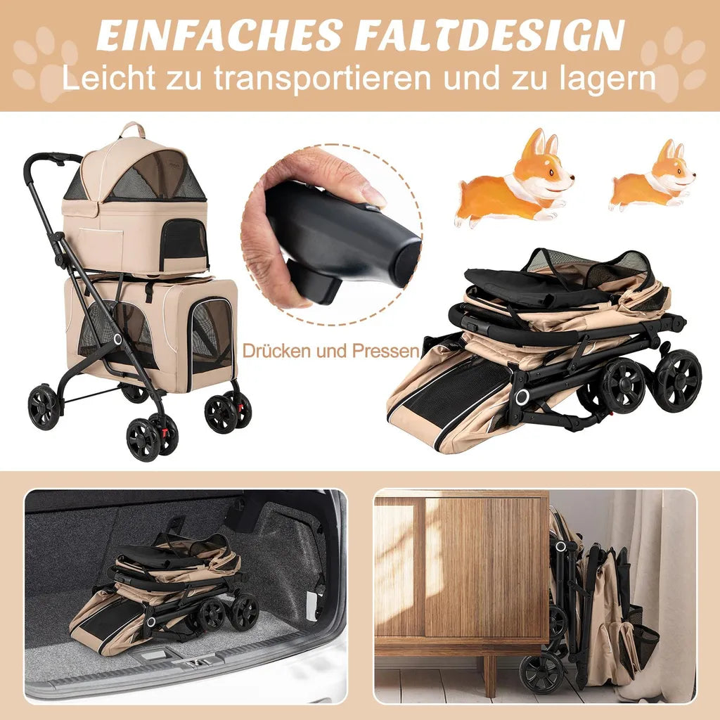 Poussette pour chien Coast 3-en-1 - Beige - Pliable - 53 x 84 x 105 cm
