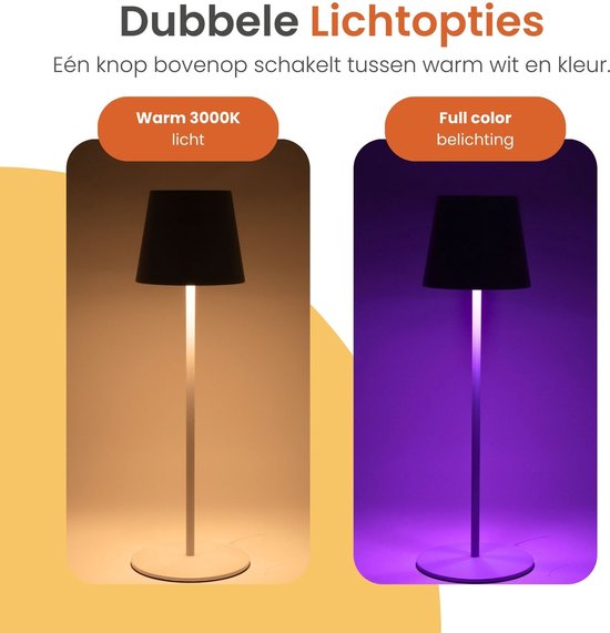 Goliving Chroma lampe de table rechargeable - sans fil et dimmable - lampe tactile - lampe de nuit chambre et salon - RGBW - 37.5 cm - blanc
