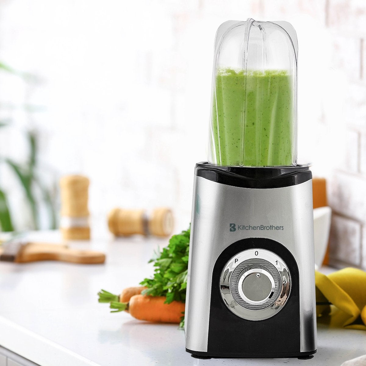 Mixeur Smoothie - KitchenBrothers - 13 Pièces - 4 Gobelets - 350W - acier inoxydable