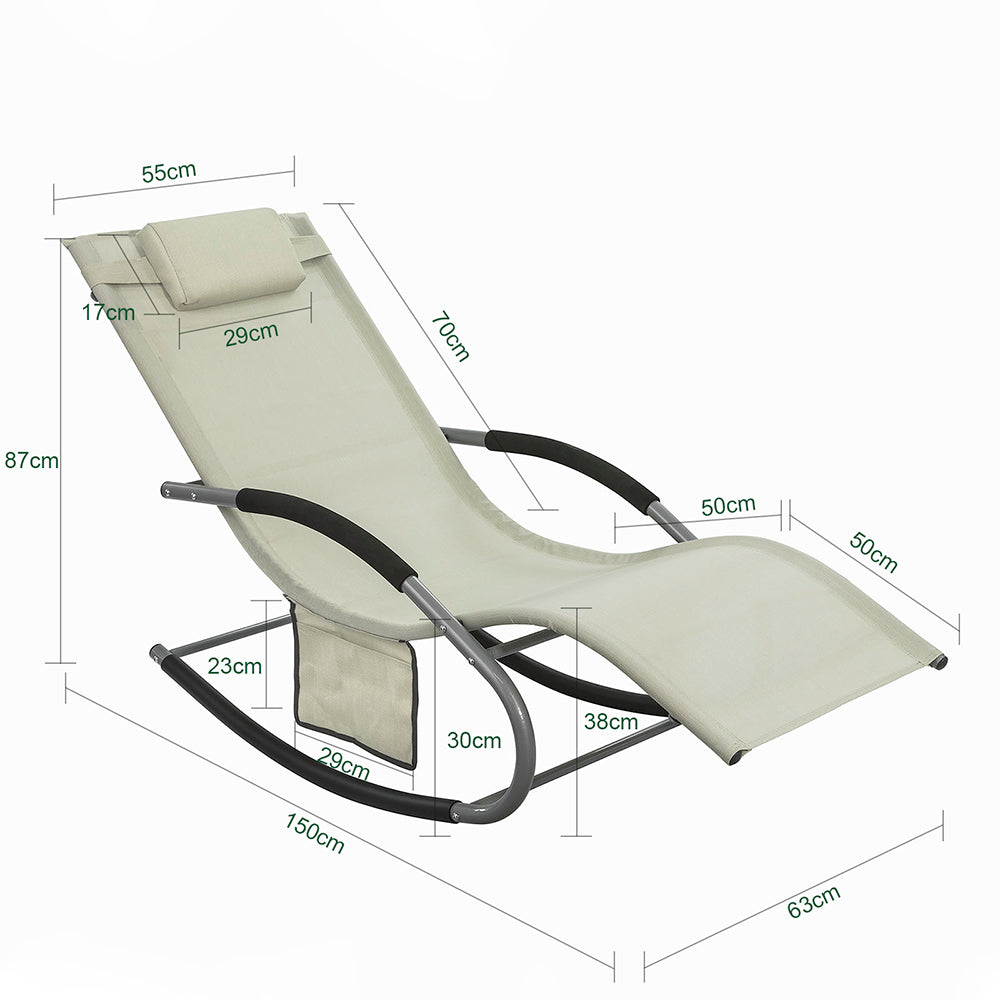SoBuy OGS28-MI Chaise longue ergonomique | Chaise balançoire | Chaise à bascule | Beige | 143 x 57 x 85 cm