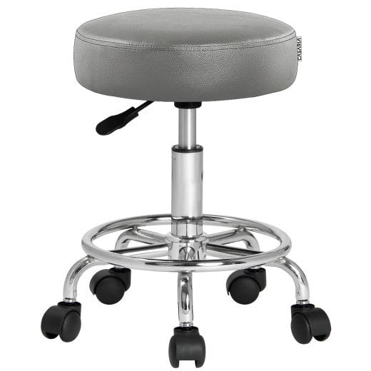 Tabouret de bureau Casaria - tabouret à roulettes - Hauteur Réglable - Rotation à 360° - Gris