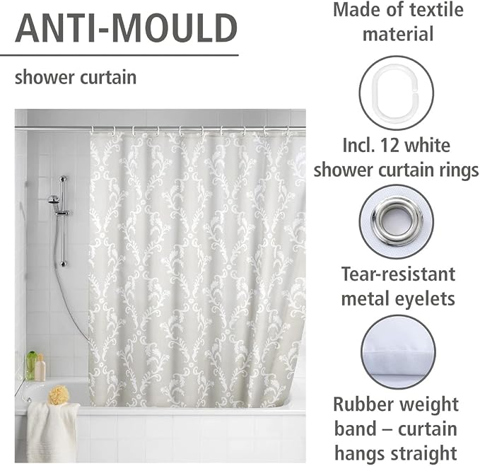 Rideau de douche Wenko Baroque bleu - 180 x 200 cm - Anti-moisissure