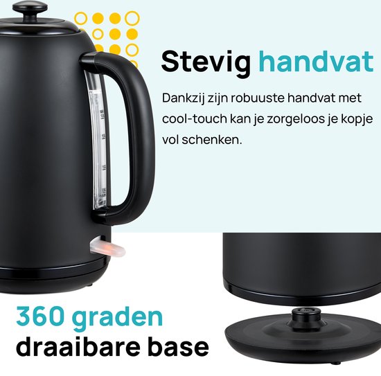 MOA Kettle 1,8 Liter - Bouilloire électrique - Avec filtre anti-calcaire et antidérapant - 2200W - Noir