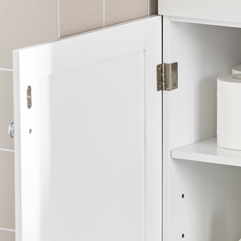 SoBuy BZR17-W Meuble de salle de bain haut - Tiroir, porte et étagères - Blanc - 40x150x33 cm