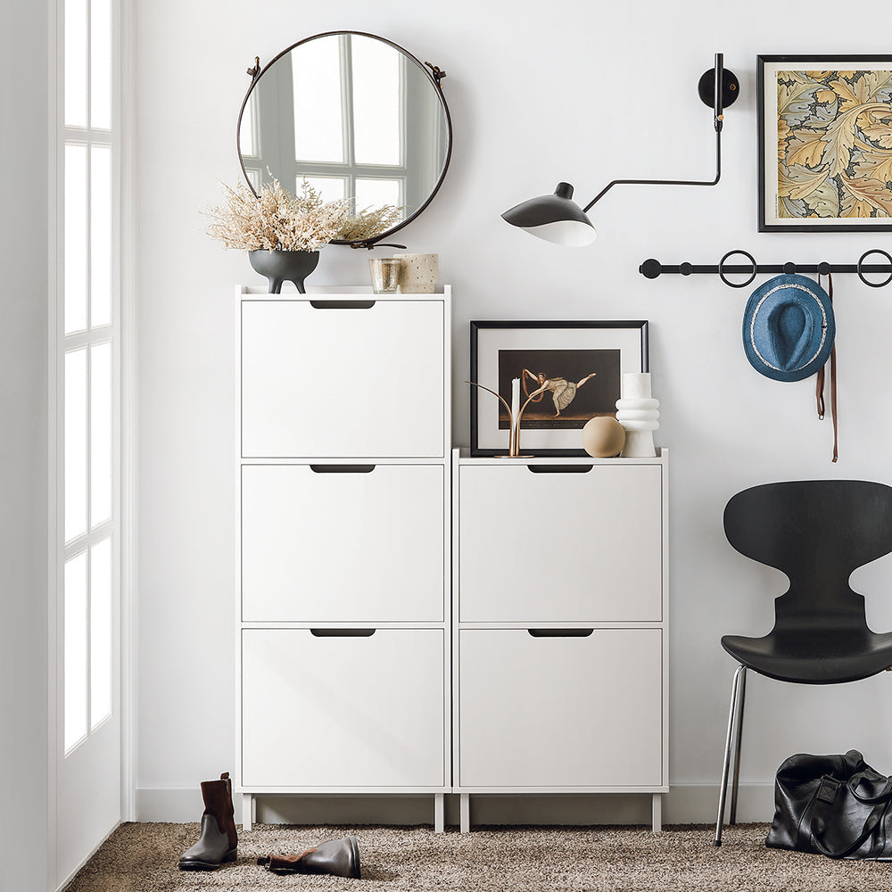 SoBuy FSR151-H-W Armoire à chaussures avec 3 volets, buffet à chaussures, étagère à chaussures, boîte à chaussures, armoire de couloir, armoire de rangement pour chaussures