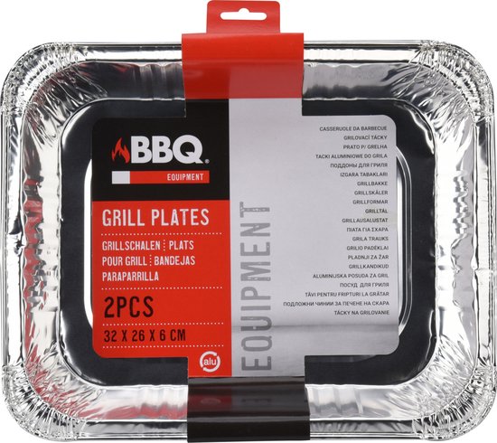 Lot de 2 bacs de cuisson pour barbecue, rectangulaires, 32 x 26 x 6 cm - Cuisson de la viande au barbecue - Grille de barbecue
