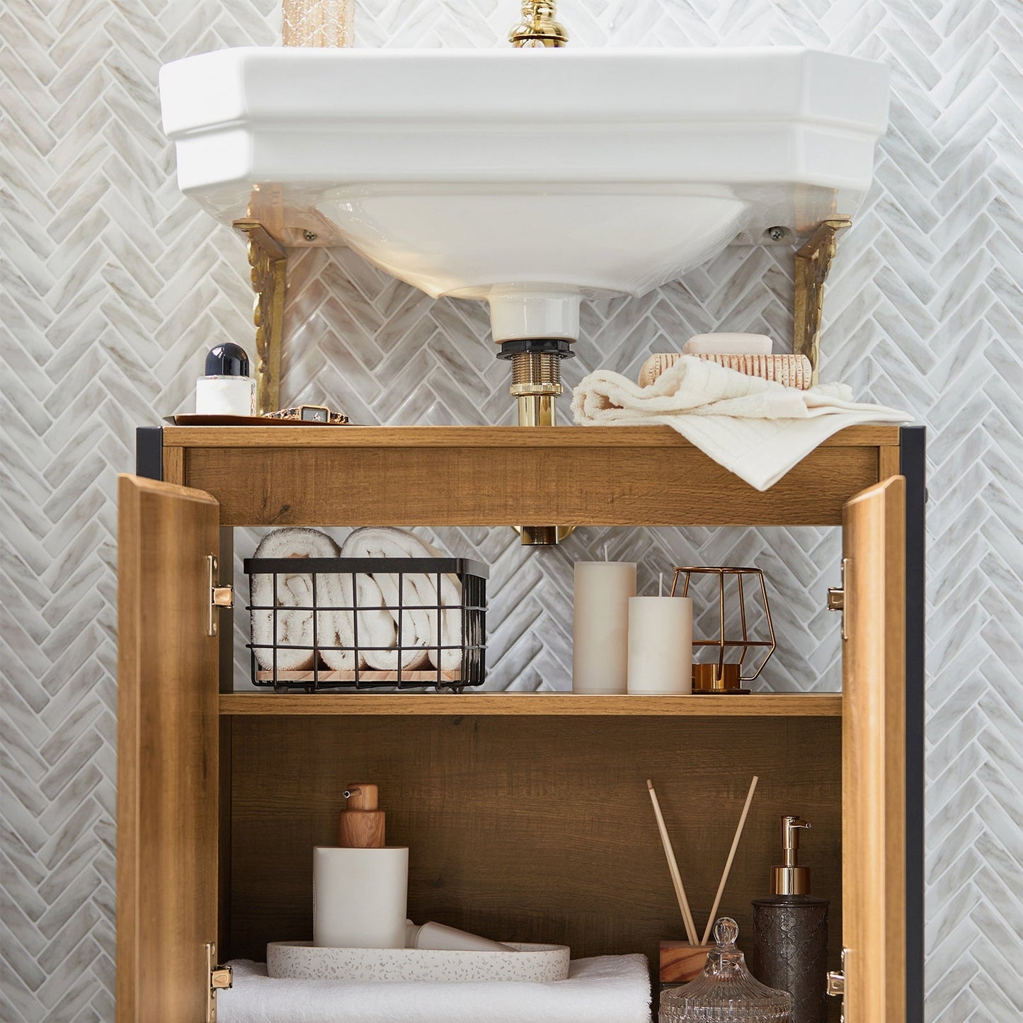 SoBuy Meuble bas pour évier - 60 x 30 x 60 cm - couleur bois