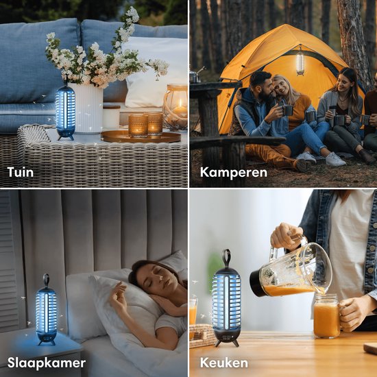 Vulpes Goods® Repellent - Mosquito lamp Rechargeable - Electric Insect Killer - Fly lamp - Insect lamp - UV mode & Night light - Suspendable - Waterproof - Incl. collection tray & cleaning brush