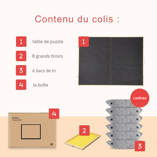 Table de puzzle XL – DIYDash – 2000 pièces – système de rangement – pliable