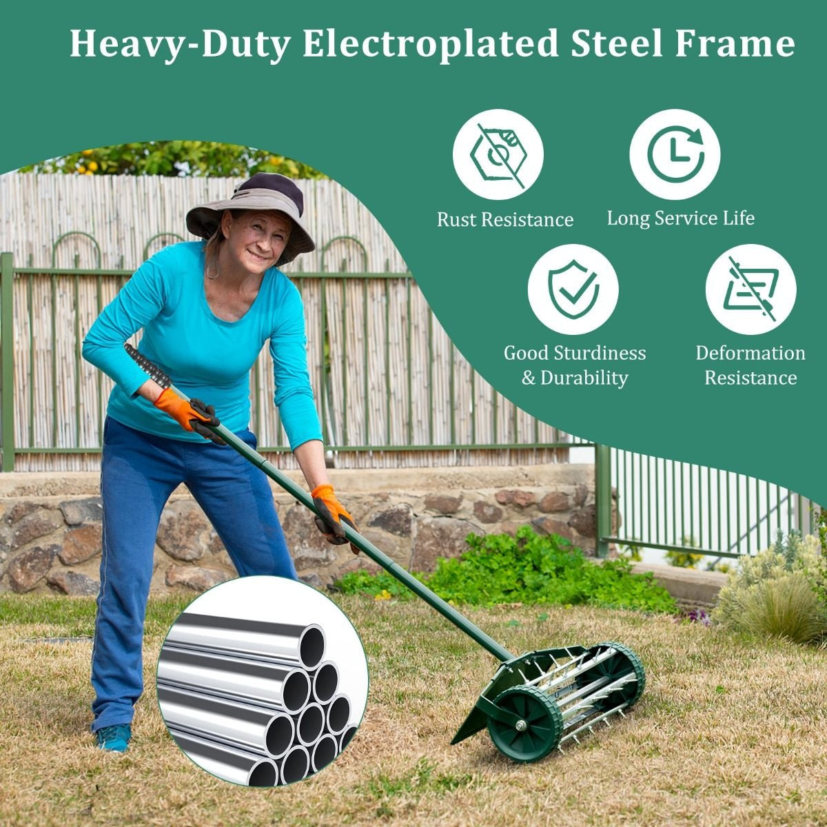 Coast Lawn Aerator Modèle à main - 46 cm - Avec manche long