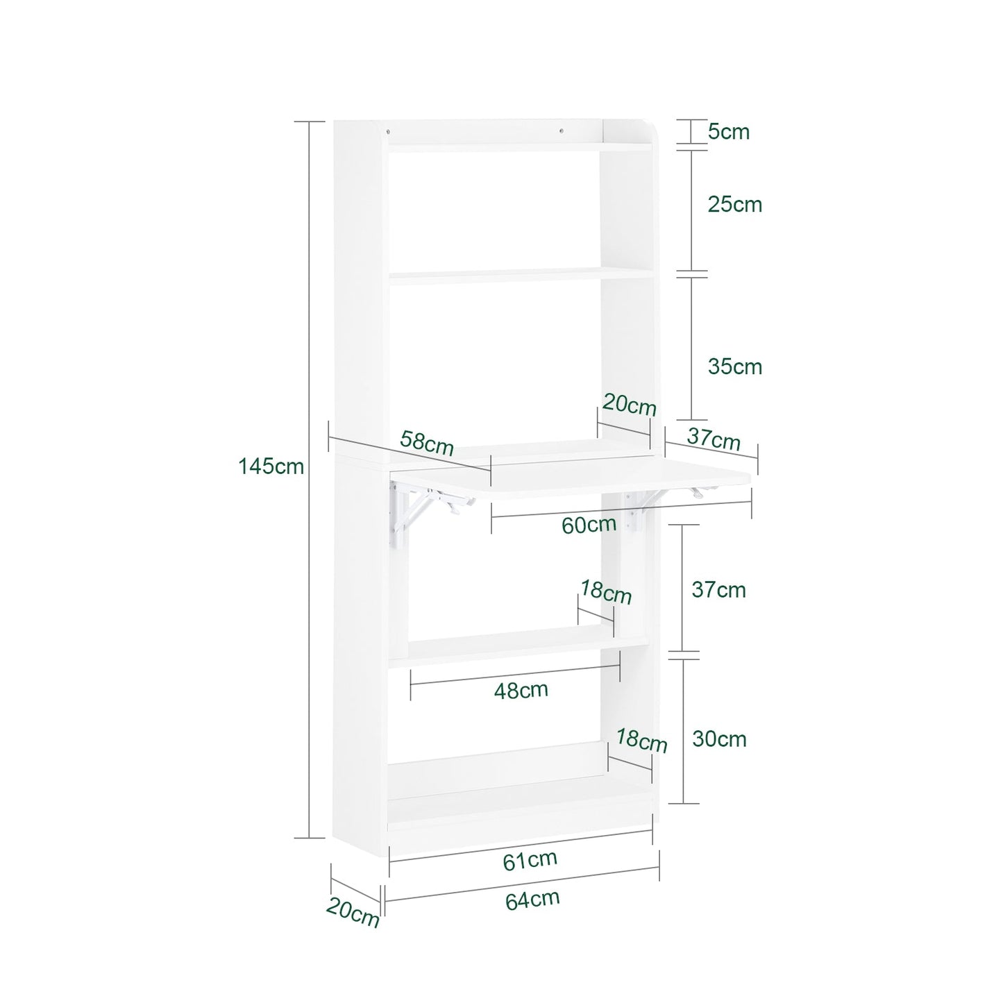 SoBuy FWT92-H-W Table d'écriture et d'ordinateur pliable avec 5 étagères - blanc, 64 x 145 x 58 cm