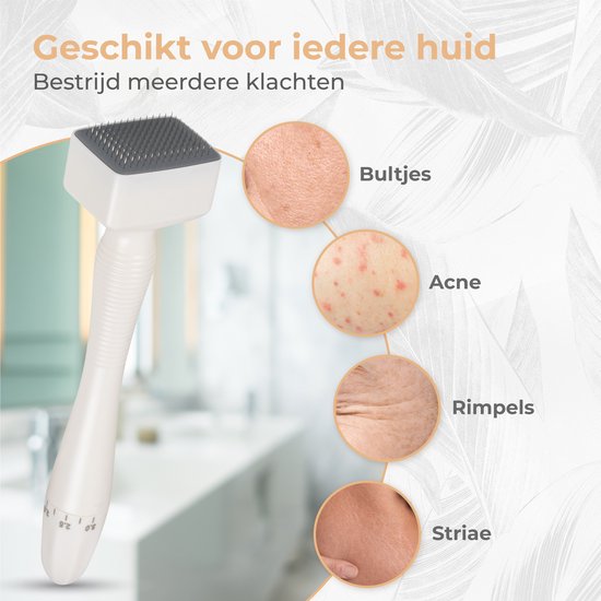 Nuvance - Dermastamp - Ajustable entre 0.1mm et 3mm - Derma Stamp - 140 aiguilles - Microneedling - Dermaroller - pour les soins de la peau, la pousse des cheveux et la pousse de la barbe