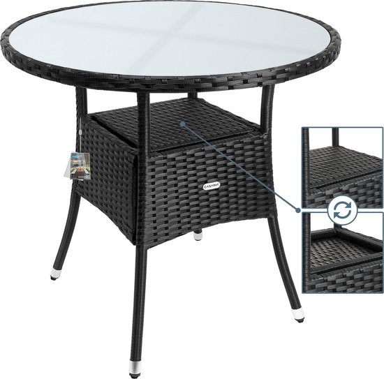 Table d'appoint Casaria - Round 80cm Weatherproof Polyrattan - Black