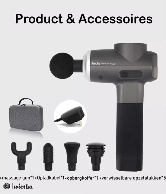 Beoka ® S6 Massage Gun PRO - Pistolet de massage professionnel - Appareil de massage sportif et de relaxation - Pistolet de massage noir - Etui inclus - Wiesba