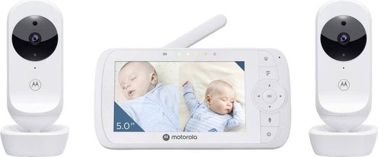 Motorola Babyphone avec écran divisé de 5 pouces et 2 caméras - Vision nocturne - Microphone intégré