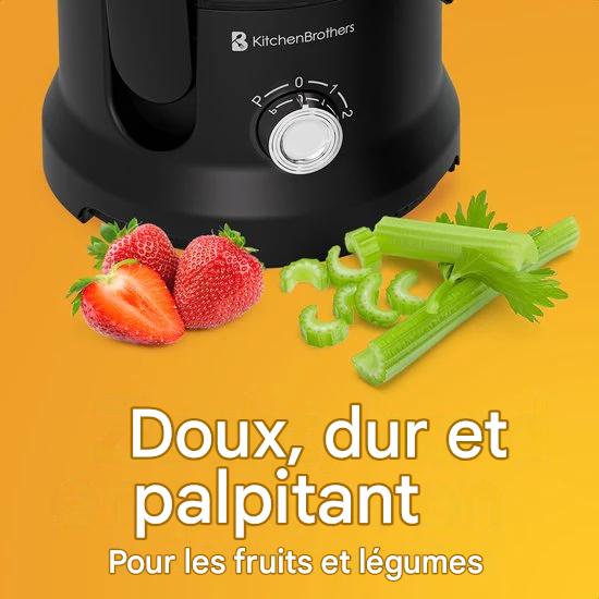 KitchenBrothers Extracteur de jus - Pour légumes et fruits - Extracteur de jus - Avec récipient à pulpe - 500ml - 600W - Noir
