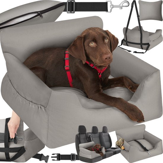 tectake® Siège auto pour chien Milow - Rembourré avec ligne de sécurité - Siège auto pour chien - Panier pour chien - Siège auto pour chien confortable et sûr - couleurs div. - 55x50x29cm - gris
