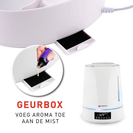 Humidificateur - Alpina - 4L - Diffuseur d'arômes avec minuterie - Télécommande - Blanc