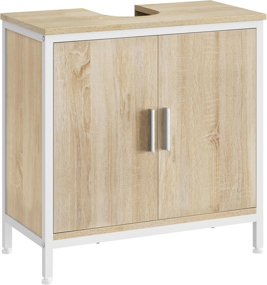 Meuble sous-lavabo EUGAD - 60 x 60 x 30 cm - blanc et chêne clair - avec cloison de séparation réglable