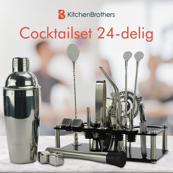 KitchenBrothers Set de cocktails avec shaker - 24 pièces - Set complet - Emballage cadeau - Noir/Acrylique
