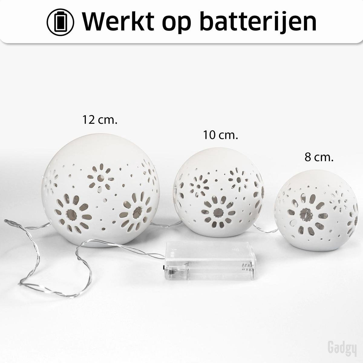 Gadgy Lampe boule en céramique avec guirlande lumineuse - 3 pcs : Ø 8/10/12 cm - Lampe de table à piles - Eclairage d'ambiance