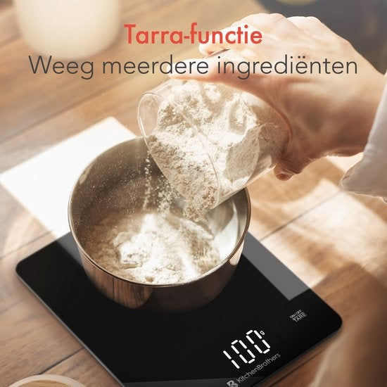 KitchenBrothers Kitchen scale - Balance de cuisine - Numérique - 1g à 10kg - Piles incluses - Verre/Noir