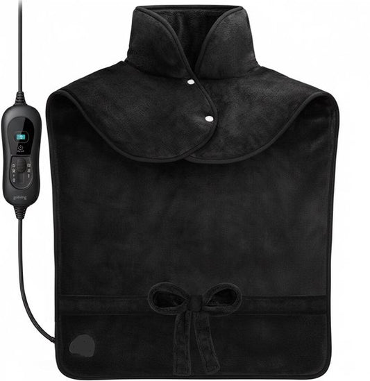 Couverture électrique Goliving pour le dos et la nuque - Couverture chauffante électrique - 3 niveaux de chaleur - Fonction minuterie - Lavable en machine - 100 W - 60 x 90 cm - Micro Plush - Noir