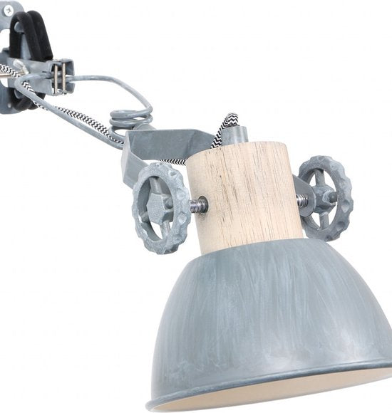 Spot à pince et applique murale Gearwood 2752GR Gris, douille E27 - Bois et métal, design tendance, orientable et inclinable, convient à un usage intérieur - Mexlite
