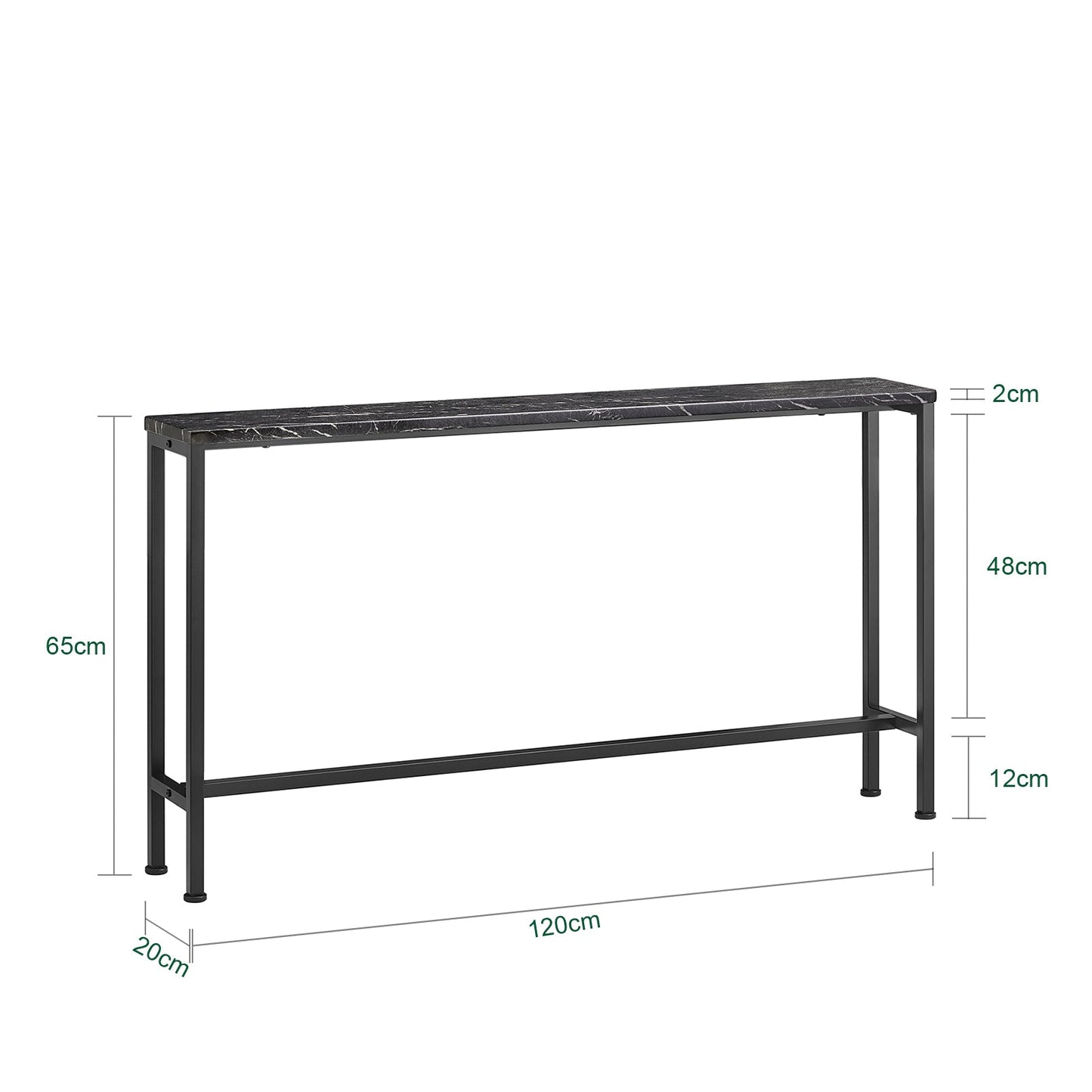 Table d'appoint Sobuy Consoletafel FSB19 SCH – 120 cm de longueur, avec plateau aspect marbre, structure métallique noire et patins de protection – Pour l'entrée et le salon – Bois et métal – 120 x 20 x 65 cm