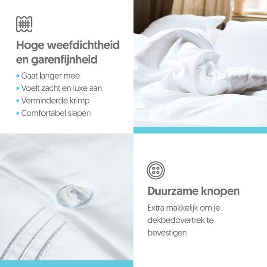 Ensemble de housse de couette Dreamlab - 200 x 200/220 cm - Literie avec taie d'oreiller - Deux personnes - Quatre saisons - Microfibre - Blanc