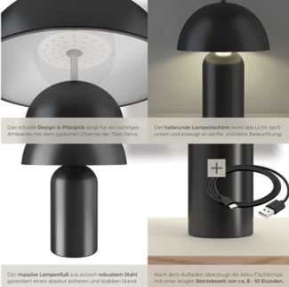 tectake Petite lampe à poser rétro Kade, dimmable, Noir