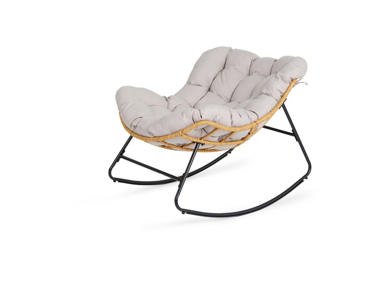 Fauteuil à bascule en rotin Lifa Garden avec coussin - Naturel - 110 x 70 x 90 cm