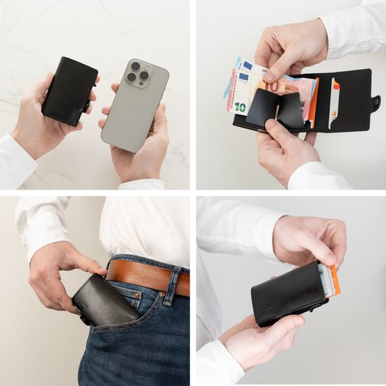 LUFT Porte-cartes pour 10 cartes Cuir - Sécurisé - Extensible - Protection RFID - Carte - Portefeuille - Aluminium - Homme - Pour hommes et femmes - Porte-cartes - Noir