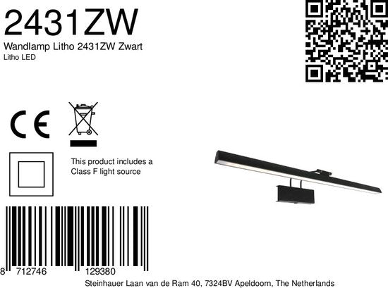 Steinhauer Litho LED - Applique moderne - Noir - H:9.4cm - Universelle - Pour l'intérieur - Métal - Appliques - Chambre à coucher - Salon