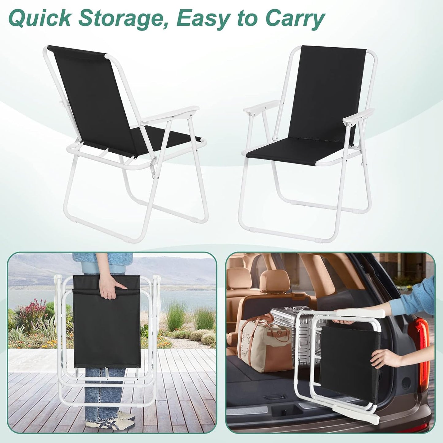 WOLTU Lot de 2 chaises de camping pliantes - Noir