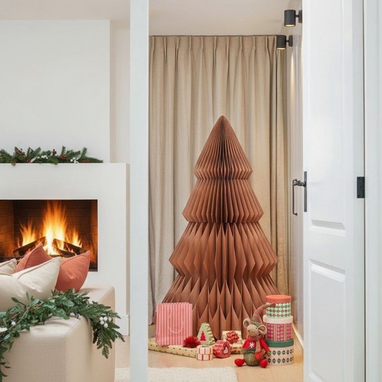 Mica Decorations Sapin de Noël en papier - Sapin de Noël artificiel pliable - H 152 x Ø 104 cm - Décoration de Noël - FSC Mix - Marron