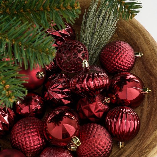 Lot de boules de Noël Mica Decorations - 60 pièces - Ø 7 cm - Incassables - Rouge foncé