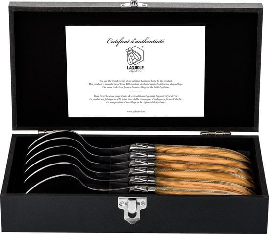 Laguiole Style de Vie Cuillères Ligne Luxe - 6 pièces - Bois d'olivier