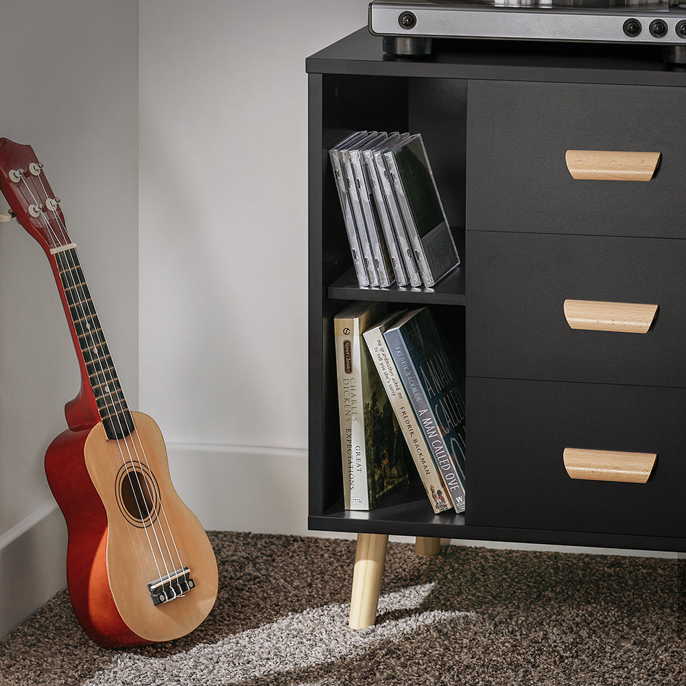 SoBuy Table de nuit - Buffet avec 3 tiroirs coulissants et 2 étagères de rangement - Max. 40KG - 48 x 40 x 60 cm - Noir
