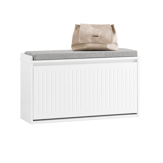SoBuy Meuble à chaussures avec assise et abattant - blanc - 80x45x26 cm - Meuble à chaussures moderne en MDF