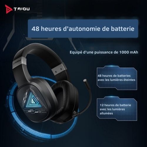 Casque de jeu sans fil 2,4 GHz TAIDU THS320Pro- Casque Bluetooth - avec microphone - Convient pour PS4/PS5, Nintendo Switch - Multiplateforme - Noir