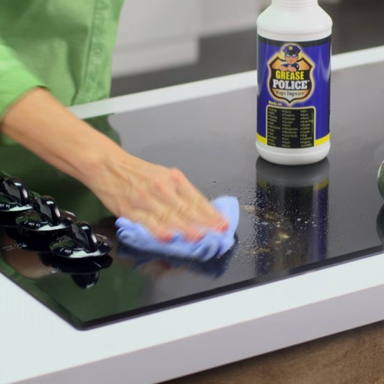Grease Police avec chiffon en microfibre | Nettoyant puissant contre la graisse et la saleté | Nettoyant multi-usages et dégraissant pour la cuisine, la salle de bains et le jardin