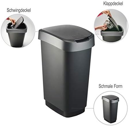 Poubelle Rotho Twist avec couvercle, 50 litres, noir/argent, sans BPA