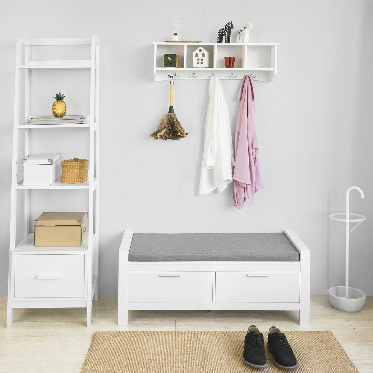 SoBuy FSR74-W Banc à chaussures avec rangement avec coussin de siège 2 tiroirs Banc de lit