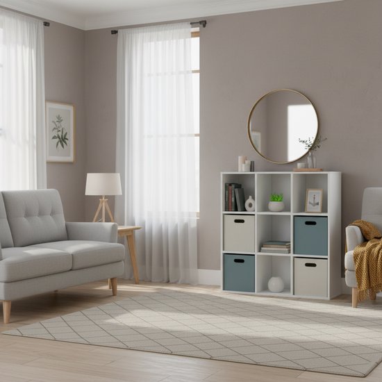 VDD – Armoire à compartiments avec 5 boîtes de rangement – Armoire murale – Armoire à compartiments blanche – Armoire à compartiments – Petite armoire murale – Armoires murales – Armoires murales pour le salon – 9 compartiments – Blanche