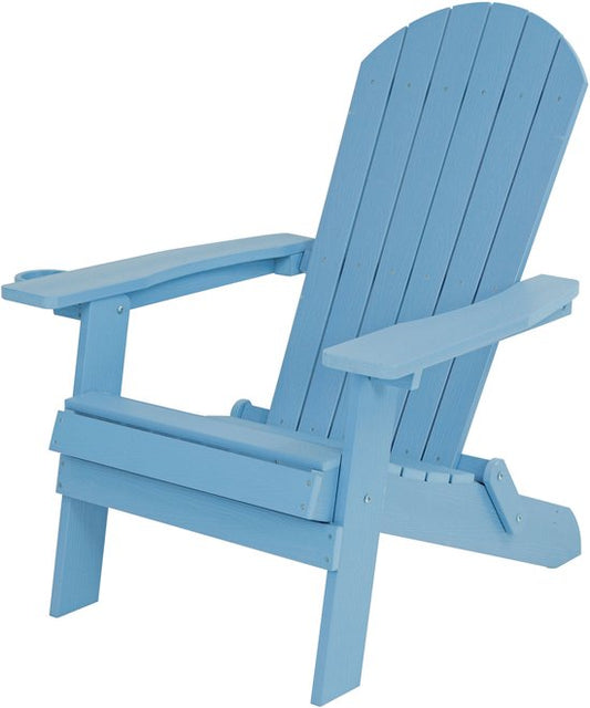 Chaise AXI Claire Adirondack bleue – Chaise de jardin en plastique avec accoudoirs – Pliable – Dossier haut – Chaise de jardin – 84,5 x 77 x 95,5 cm – Durable et résistante aux intempéries
