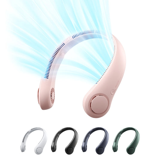 Ventilateur de cou Jisulife Life 3 - Rose - Sans pales - 5 vitesses - 4 000 mAh - Jusqu'à 16 heures - 78 ouvertures d'aération - 253 g